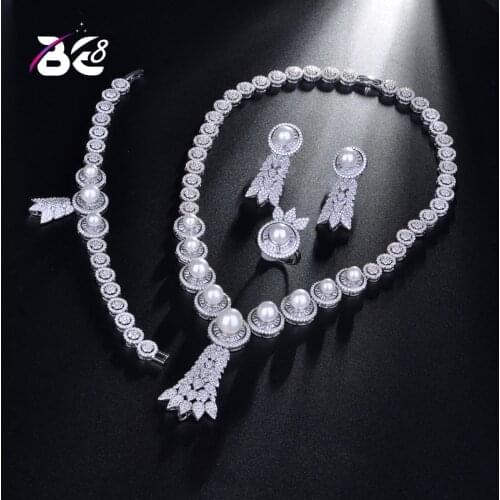 Be 8 Bridal Zirconia Necklace Earrings Rings for Women Party, Luxury Dubai Nigeria CZ Crystal Wedding Full Jewelry Sets S184