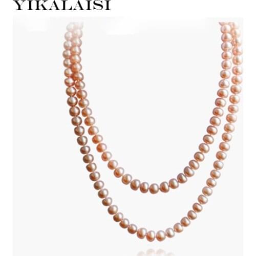 YIKALAISI 2017 new 100% Natural Freshwater Pearl Long Necklace Pink Color 7-8-9-10 mm 90/120cm/160cm/200cm For Women Best Gifts