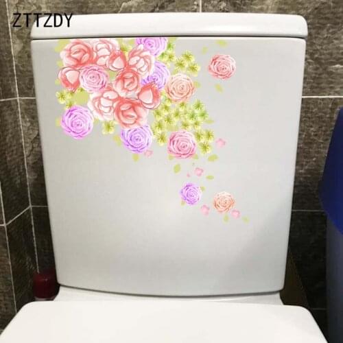 ZTTZDY 24.5*23.9CM Beautiful Flower Fashion Toilet Sticker Home WC Decor Bedroom Wall Decal T2-0411