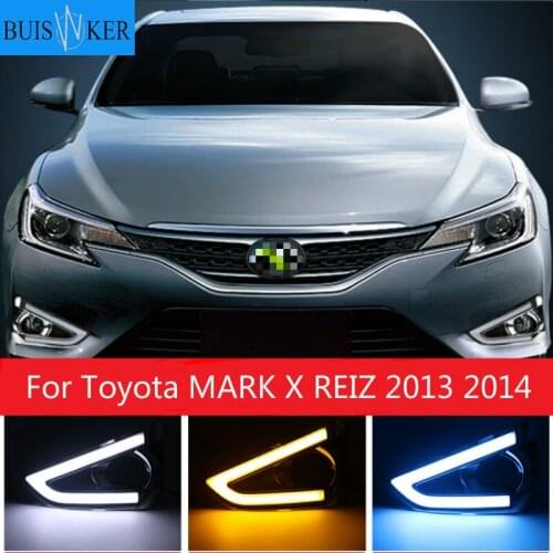 1Pair DRL For Toyota MARK X REIZ 2013 2014 LED DRL Daytime Running Light With Turn Signal Fog Lamp
