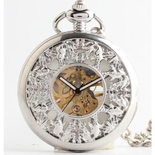 10pcs/lot Hot Sell Silver Eight Fish Flip Mechanical Pocket Watch White Roman Dial Christmas Gift Watch 10pcs/lot Wholesale