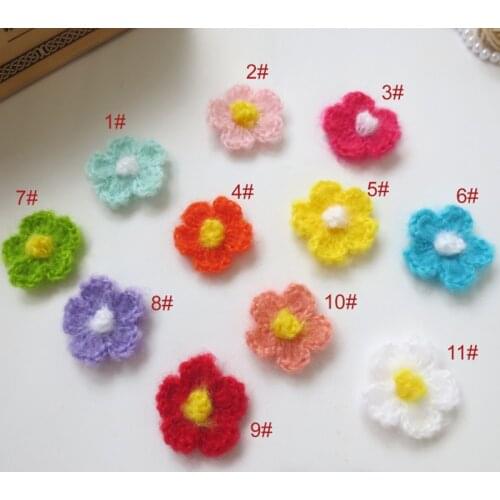 120PCS/lot 3cm Handmade woolen Yarn Crochet Knitted Flower applique Patchwork DIY needlework sewing accessories Cloth paste 168