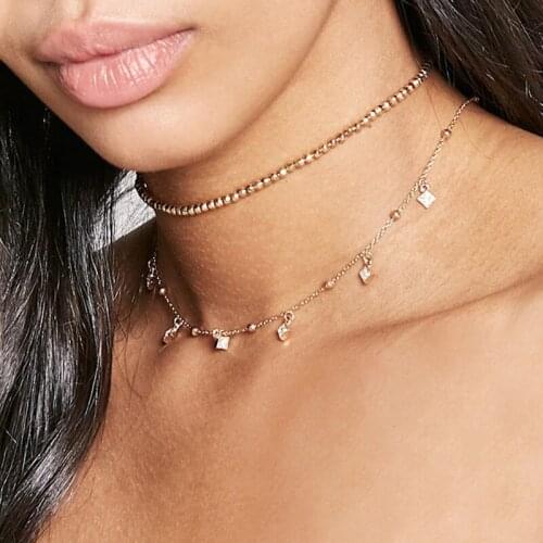 2pcs/Set Beaded Choker Necklace Rhinestone Tassel Necklaces for Women 2018 Fashion Jewelry Lady Necklace Kettingen Voor Vrouwen