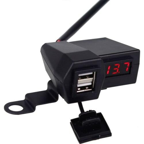 3.1A Motorcycle Accessories Car Charger Dual USB Cigarette Lighter Voltmeter Display Waterproof Wiring 60CM Double USB Adapter