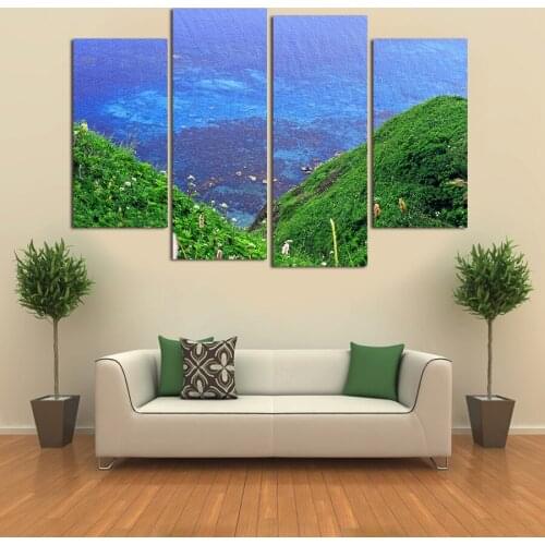 4 PCS Modern Blue Sea Water Canvas Painting HD Seaview And Mountain Painting On Wall Cuadros Decoracion Picture For Living Room