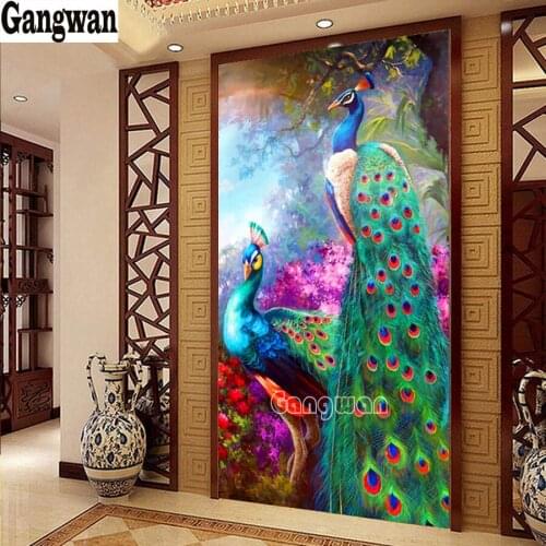 Peacock DIY 5D diamond painting Full Round Square Drill diamond embroidery handmade cross stitch Corridor porch large decoration