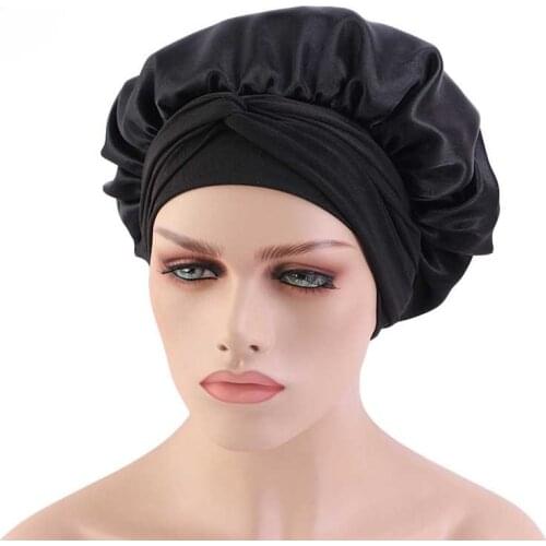Satin Bonnet with Wide Stretch Ties Long Hair Care Women Night Sleep Hat Hair Styling Cap Head Wrap Shower Cap Gorras Para Mujer