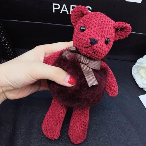 Cute Fluffy Bear Keychain Pendant Rabbit Fur Pompoms Key Chain Fur Pom Pom Keychain Bag Charm Car Pendant Key Ring 18CM