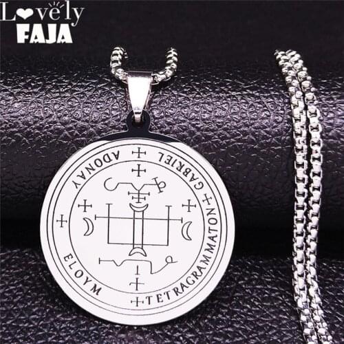 2021 Religions Style GABRIEL Archangel Angelic Amulet Talisman Stainless Steel Link Chain Necklace Myth Rune Pattern N881S03