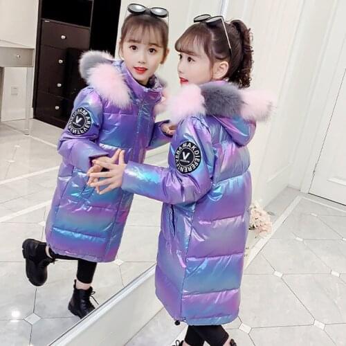 Childrens Jacket for Girls Winter Clothing Cotton Coat Thick Hooded Fur Collar Jacket Waterproof Warm Outerwear Kids Snowwear