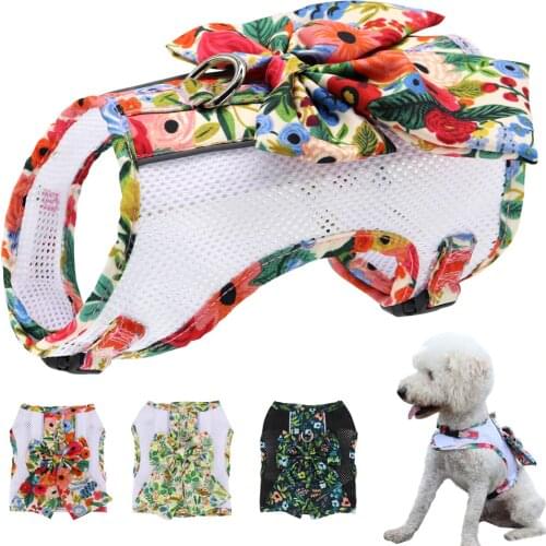 Breathable Nylon Dog Harness Mesh Padded Pet Vest Harnesses Dogs Cats Vests With Bowknot Accessory for Small Dogs Chihuahua