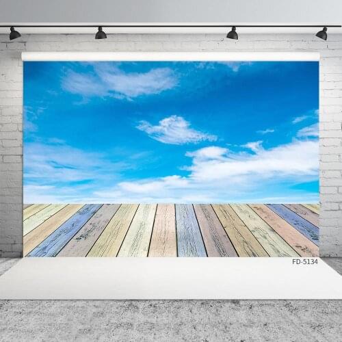 Sky Clouds Wooden Plank Photography Backdrop Customized Background for Baby Children Portrait Pets Toy Photoshoot Fond Photo