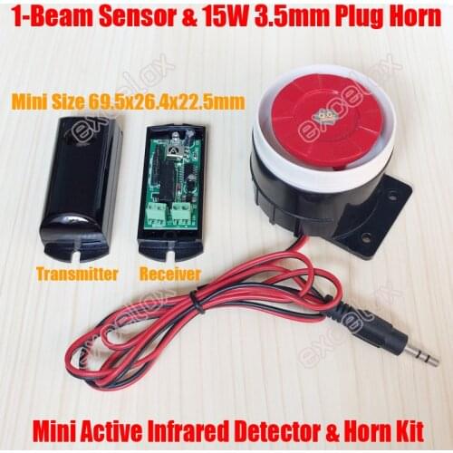 Photoelectric Mini 1 Beam Sensor Active Infrared Detector & 3.5mm Wired Sound Siren Horn Kit Wall Fence Motion Intrusion Alarm