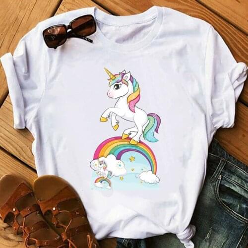 Tshirt unicorn cow print graphic tee anime tops goth funny clothing t shirt tops women 2021 clothes harajuku for woman t shirts