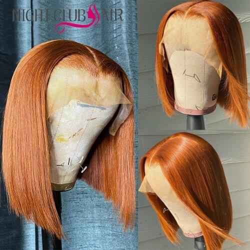 Ginger Orange Short Bob Human Hair Wigs 13x1 Lace Part Wig for Woman Brazilian Remy 99j Burgundy Straight Short Human Hair Wigs