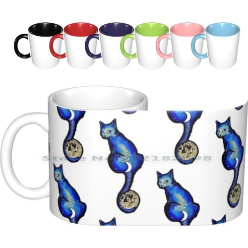 Luna Ceramic Mugs Coffee Cups Milk Tea Mug Cat Solar Saturn Galaxy Cat Art Watercolour Stars Nightsky Space Hang In There Solar