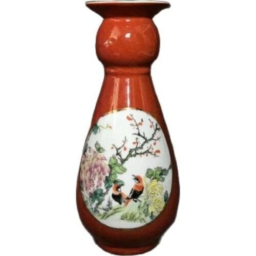 Chinese Old Porcelain Vases Red Glazed Coloured Drawing Porcelain