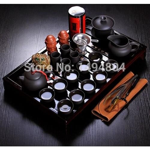 Chinese Teaset Tea Set Yixing Ceramic Kungfu Tea Sets 26pcs Solid Wood Tea Tray Kungfu Tea Set Service