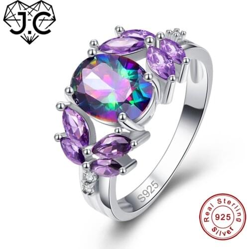 J.C Oval Sapphire & Rainbow Topaz Marquise Amethyst 925 Sterling Silver Ring Size 6 7 8 9 Popular Women Wedding Fine Jewelry