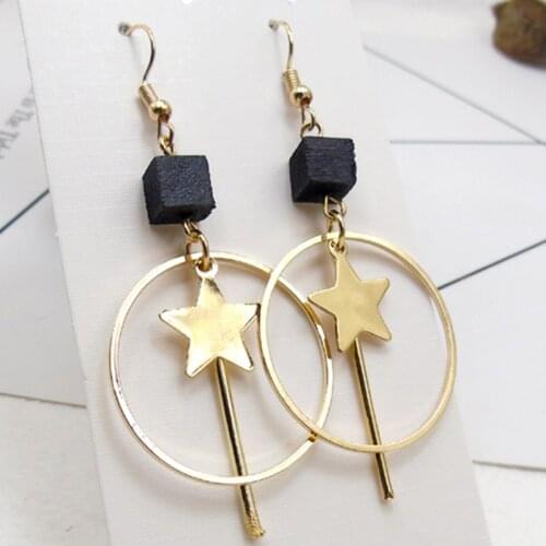 Korean Popular Simple Temperament Tassel Square Wood Square Star Circle Earrings Jewelry Gift Oorbellen