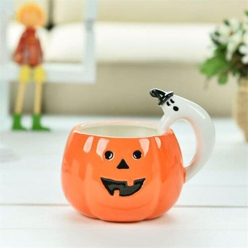 Halloween Pumpkin Mug Ceramic Mugs With Lid Handmade Coffee Cups Pumpkin Shaped Tea Milk Breakfast Mug Oatmeal Yogurt Cup Gift