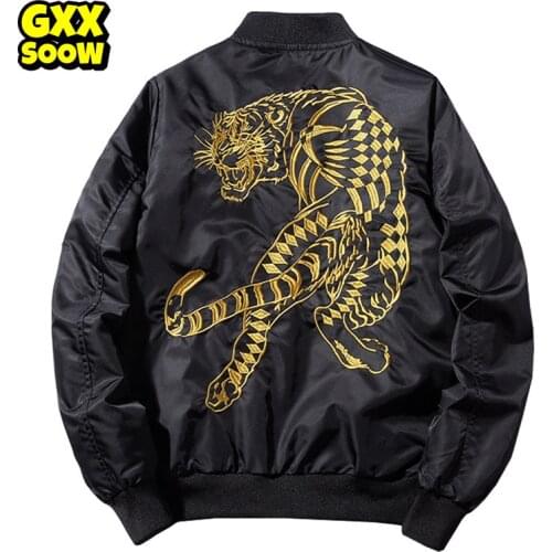 Mens Hip Hop Jackets Gold Tiger Embroidery Bomber Jacket Men Streetwear Brand Clothes Casual Outwear Coat Black WQ612