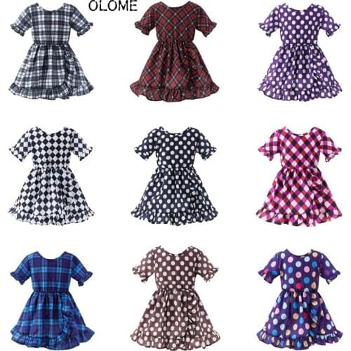 OLOME Summer Polka-dot Plaid Girls Dress Casual Puff Sleeve Baby Girls Skirts Dignified Holiday Kid Girls Dress Costume for Girl