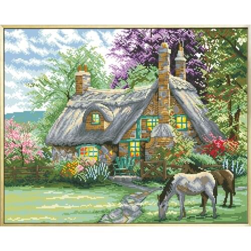 Summer Villa Cross Stitch Patterns Kits Printed Fabric Embroidery With Threads 11CT 14CT DIY Handmade Crafts Home Decor Painting