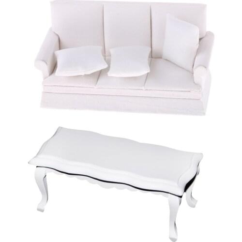 1:12 Scale Dollhouse Living Room Furniture Wooden Three-seater Sofa Table Miniature Doll House Accessories Decoration Toys