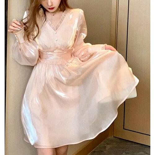 Sweet Girl Summer Korea Harajuku Women Chiffon Lace Mini Dress French Gentle Vintage Elegant Offiec Lady Slim Waist Fairy Dress