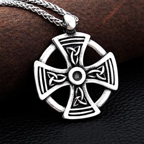 Punk Men Antique Silver Color Celtics Knot Necklace Norse Cross Pendant Stainless Steel Rope Chain Male Charms For Jewelry
