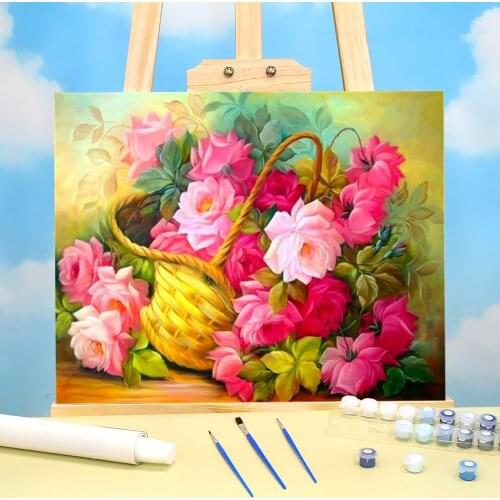 Peony Flowers House DIY Paint By Numbers Kit Oil Paints 40*50 Canvas Painting Wall Decoration Crafts Adults Wholesale Drawing