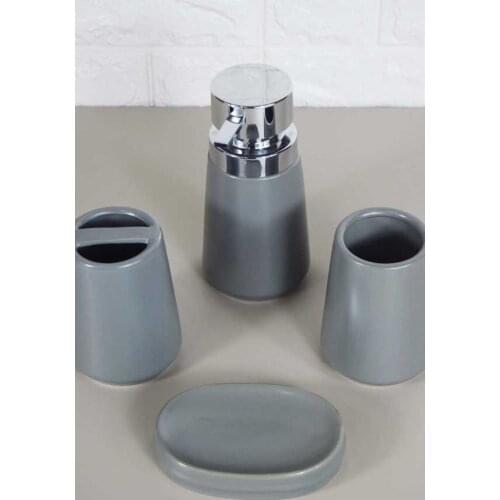 Bathroom Set of 4 | Porcelain | Soap Dish | Liquid Soap Dispenser | Toothbrush Holder | Tooth Paste: | Made in Turkey