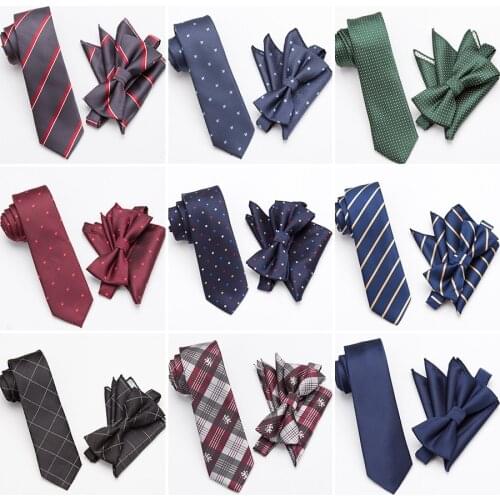 Mens Tie Set Fashion Bowtie Cravat Necktie Skinny Ties for Men Wedding Gifts Dress Handkerchief Pocket Square Suit Accessories