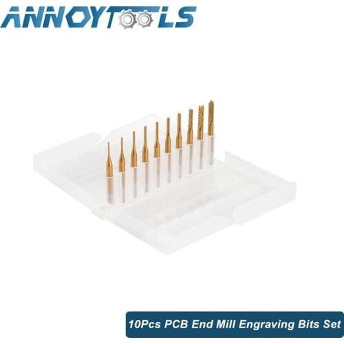 Drill Bit 10Pcs/Set 0.8-3.175mm PCB Drill Bits Ttitanium Plating 1/8" CNC End Mill Engraving Cutter Set