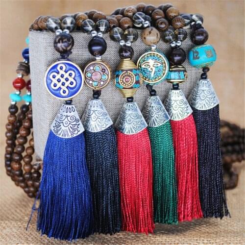 Newest Trendy Original Design Necklace Enthic Style Long Wood Handmade Nepal Beads Tassel Women Necklace Jewelry Gifts Bohemian