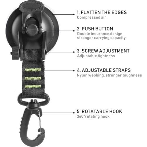 Outdoor Portable with 360 Rotation Mountaineering Buckle Securing Hook Tie Down Heavy Duty Suction Cup Anchor Camping Tarp