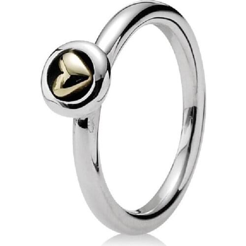 Authentic 925 Sterling Silver Gold Heart Fashion Ring For Pandora Women Bead Charm Gift DIY Jewelry