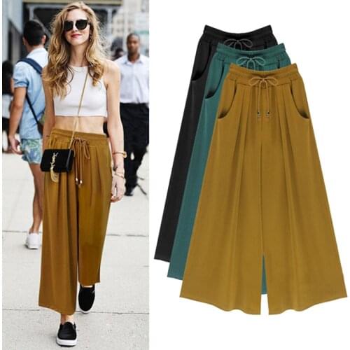 Spring Summer Wide Leg Pants For Woman 2021 New Big Size Loose Ankle-Length Pants Ladies Casual Loose Wide Leg Pants Plus Size