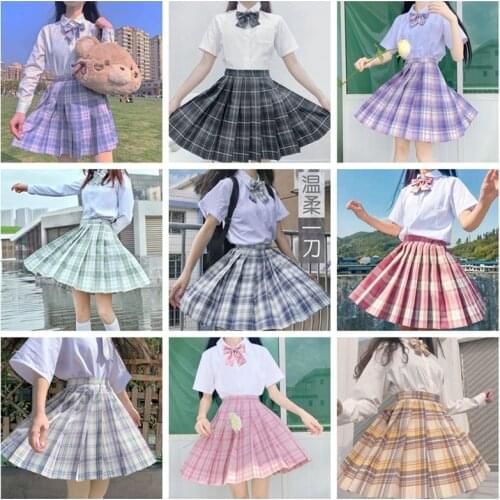 School Girls Uniform Pleated Skirts Japanese School Uniform High Waist A-line Plaid Skirt Sexy JK Uniforms For Woman Full Set