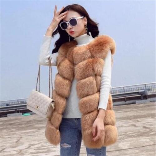 High Quality Fur Vest Coat Luxury Faux Fox Warm Women Coats Vest Winter Fashion Fur Womens Coat Jacket Vest 4XL Fur Coat