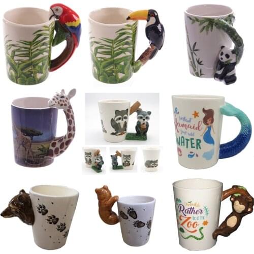 Cute Parrot Raccoon Woodpecker Monkey Wolf Head 3D Stereo Bird Ceramic Mark Cup Water Cup Panda Cup Hand Painted 3D Animal Cup
