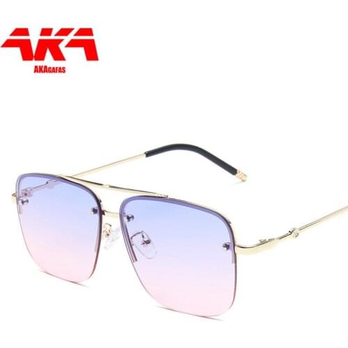 AKAgafas Square Rimless Sunglasses Mens And Womens Gradient Sunglasses Brand Designer Big Frame Retro Trend Oculos Feminino