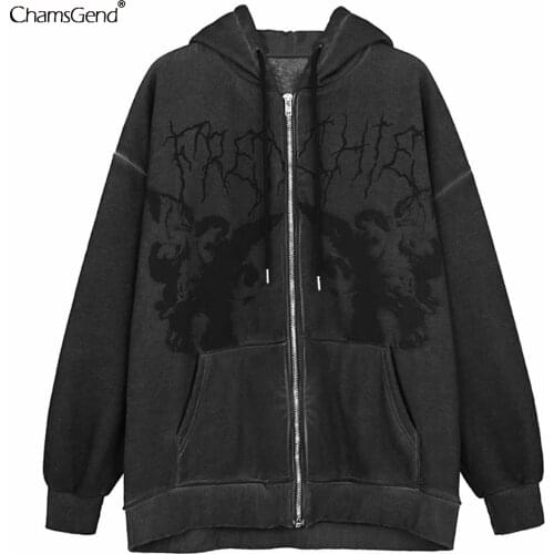 Y2k Hoodie Zip-up Sweatshirt Angel Printing Jacket Loose Long Sleeve Pockets Streetwear Hip Hop Fashion Harajuku Streetwear Coat
