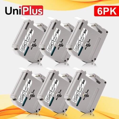 UniPlus 6PK 9mm Label Tape MK121 M-K121 Replace Brother MK Tape MK-121 Black on Clear for Brother Ribbon Printer PT-M95 PT-65