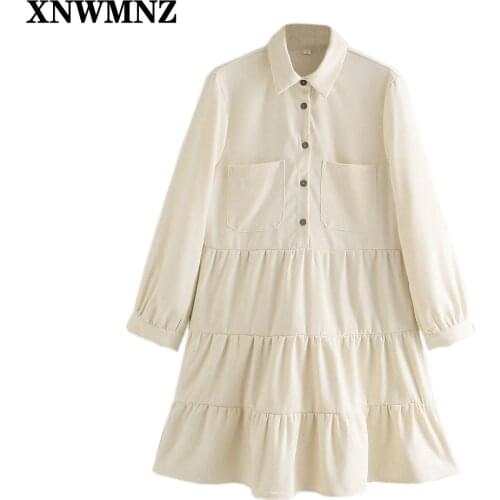 XNWMNZ Za Summer 2021 Elegant Party Dresses Women Petticoat Long Sleeve Button Ruffle Ladies Mini Dress Female A Line Mini Dress
