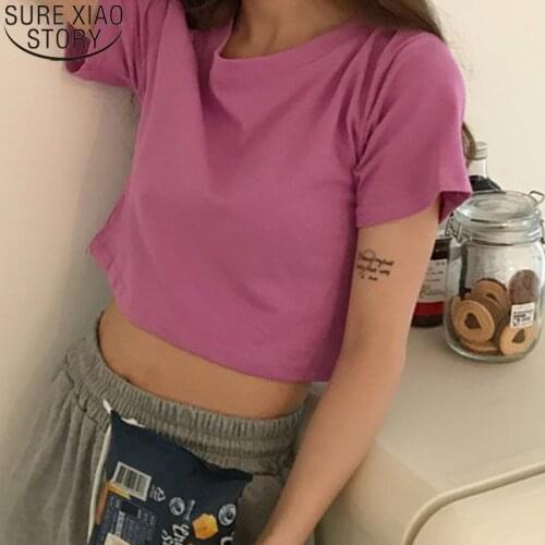 2021 New Summer Short-sleeve T-shirt Korean Womens Loose Plus Size White Tops O-neck Cotton Casual Female Fashion Clothes 14180