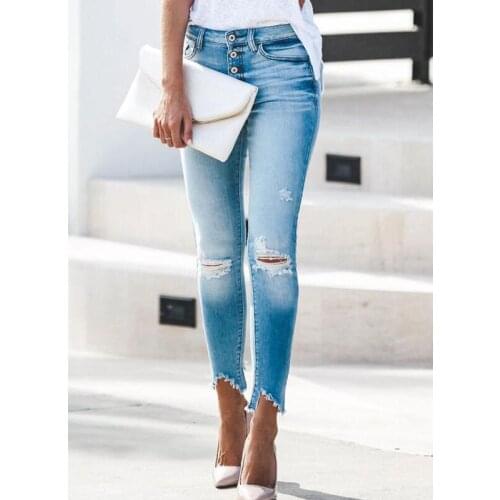 Womens Jeanssummer 2021 New Fashion With Irregular Burr Hem High Elasticity Sexy Belly Was Thin Feet Pants