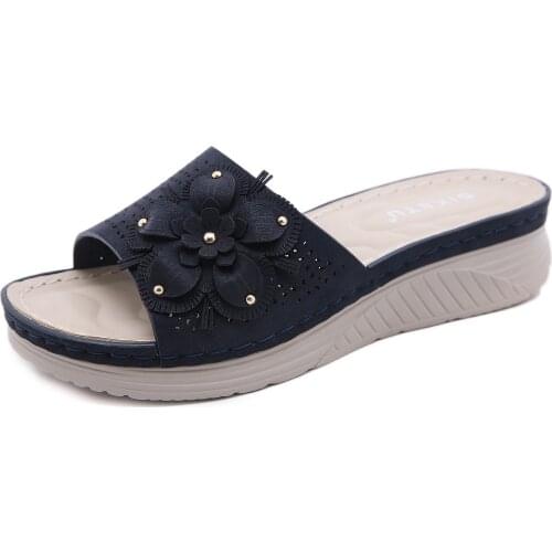 SIKETU Brand 2021 Original New Summer Retro Floral Slipper Slides Heel Shoes Casual Womens Wedge Sewing Thread Comfortable Sweet