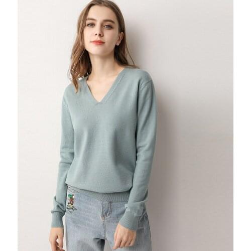 2021 New Arrival Autumn Winter Cashmere Sweater Fashion Female V-neck Pullover Paragraph Bottoming Knitting Higt Quality